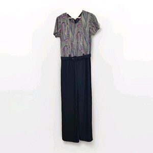 Cartise Intl Jumpsuit Womens 8 Navy Rainbow Wide Leg Palazzo Disco 90s VTG Boho